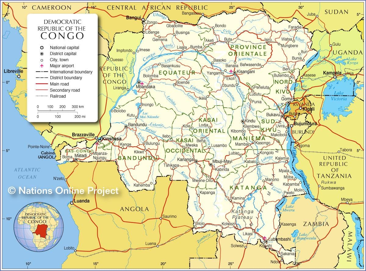 মানচিত্র গণতান্ত্রিক কঙ্গো প্রজাতন্ত্র